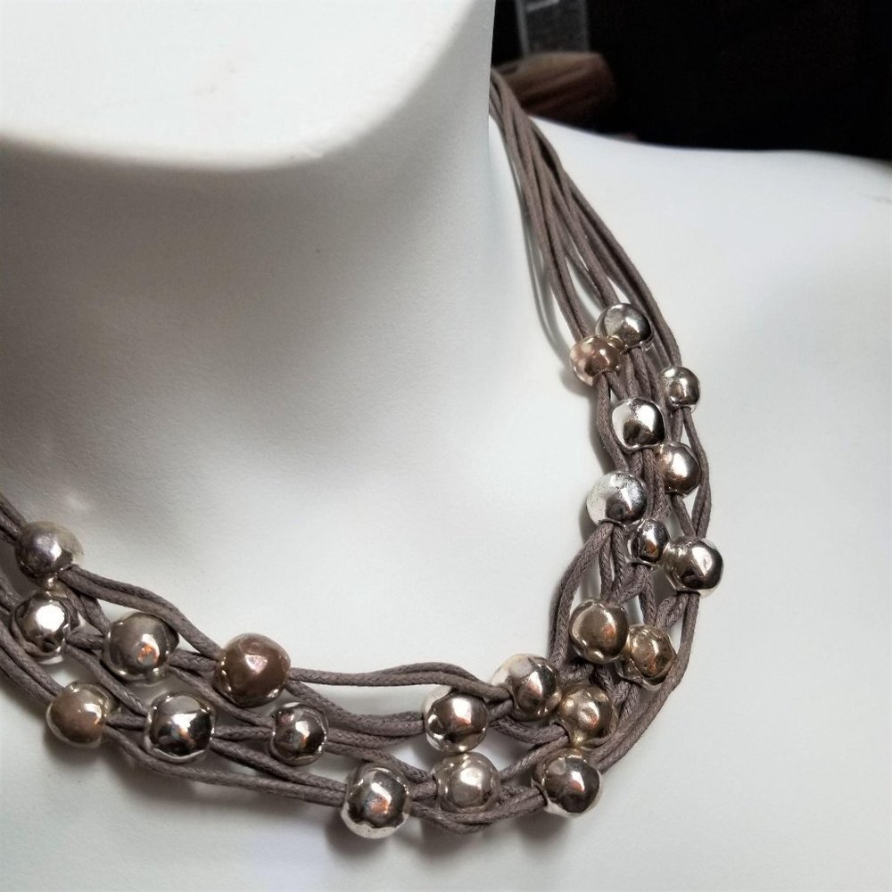 St Thomas Linen & Brass & Silver Copper Ball Neckl